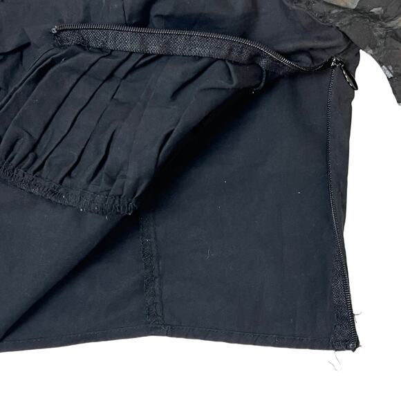 Women's Zara Contrasting Animal Print Organza Puff Sleeve Crop Top Black - Picture 11 of 13